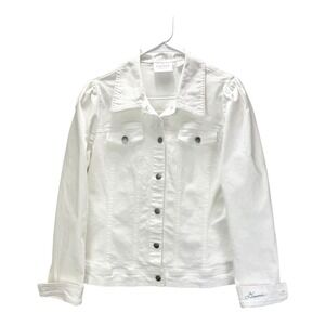 Lacey Chabert White Denim Jacket Puff Sleeve‎ Dreamer Embroidered Size L Beachy